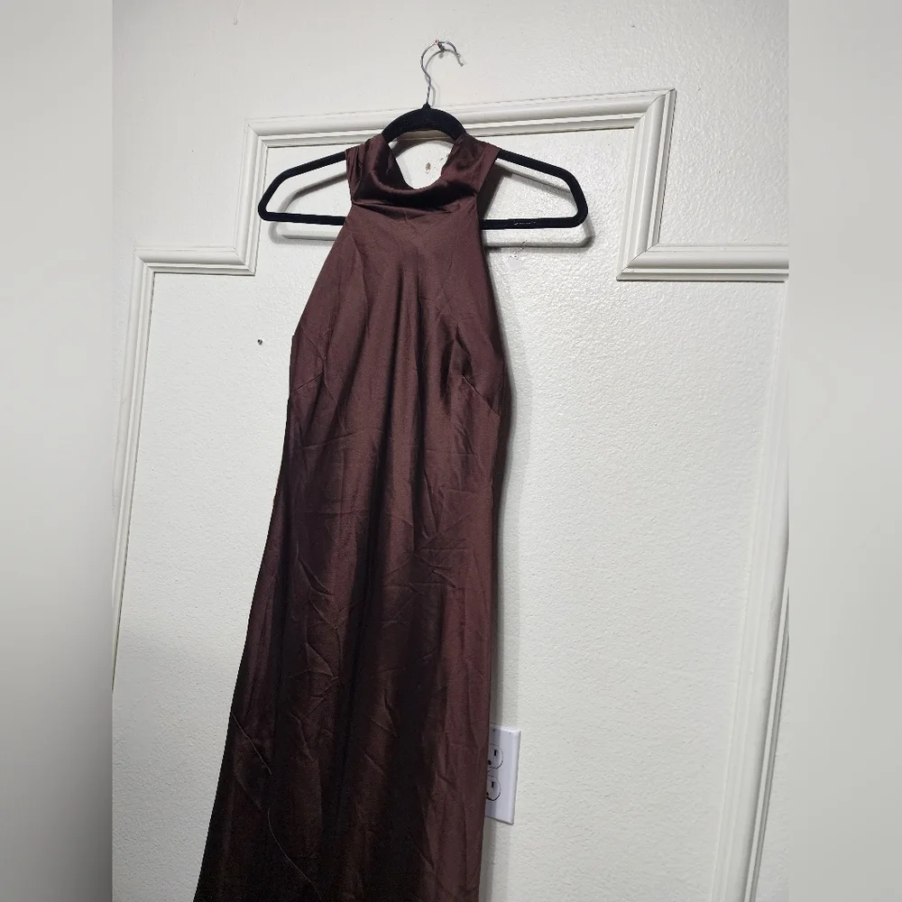 Show Me Your MUMU Lisa Maxi Dress XS Chocolate Luxe Satin Wedding Party Prom - Picture 8 of 11